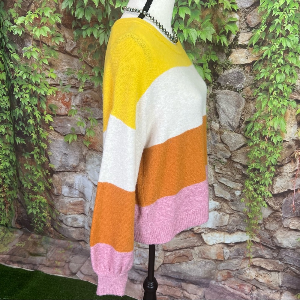 MADEWELL Yellow/Orange Striped Wool Blend Gladwell Balloon Sleeve Sweater, S - Picture 10 of 14
